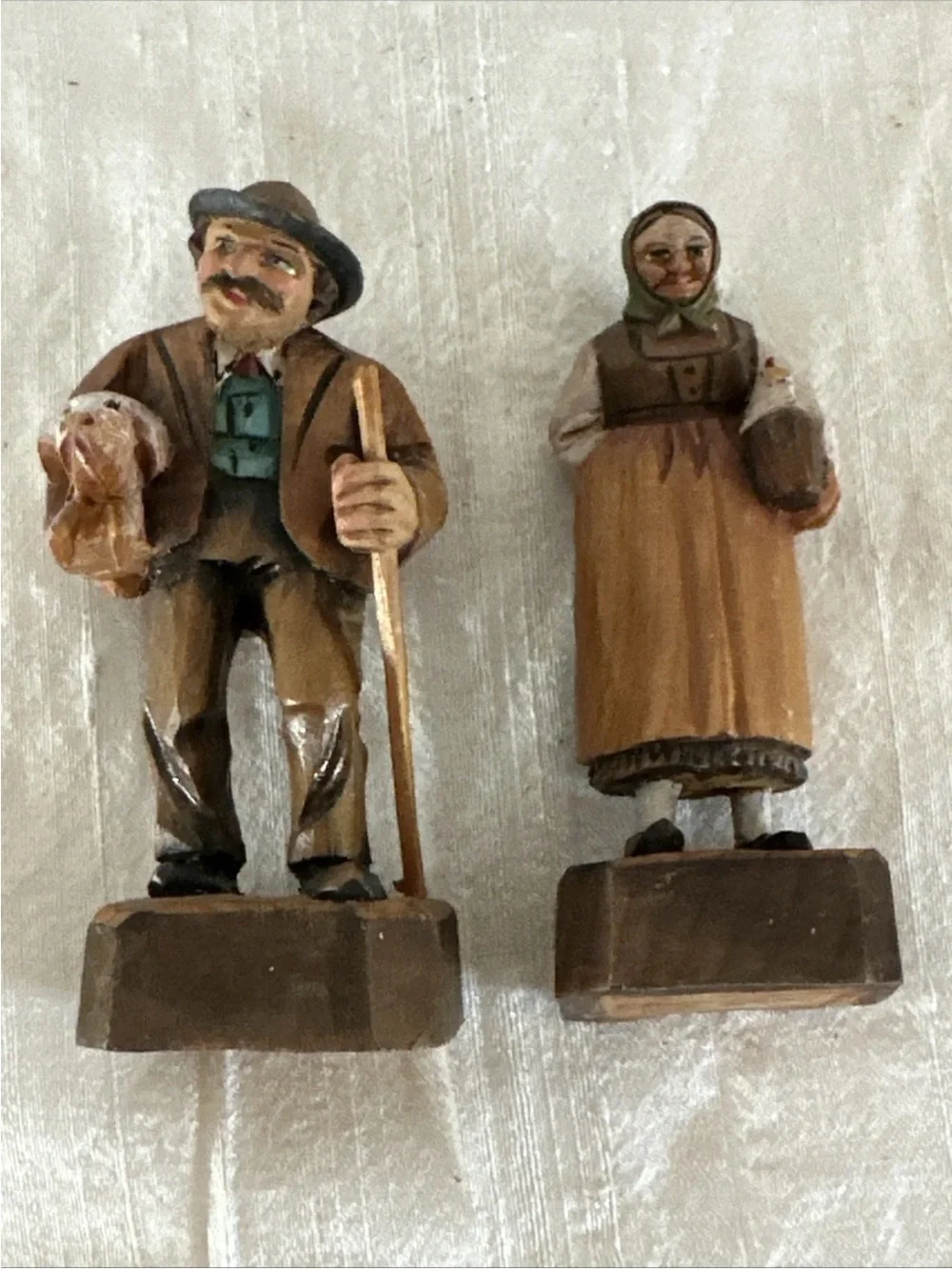 Vintage Hand Carved Wood Couple Figure Man-PIG Woman-CHICKEN GERMANY